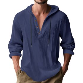 New Wish Cotton Linen Shirt Hooded Sweater Long Sleeve Hooded Casual Daily Clothing (Option: Navy Blue-S)
