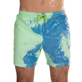 Magical Change Color Beach Shorts Summer Men Swimming Trunks Swimwear Swimsuit Quick Dry bathing shorts Beach Pant (Option: Green-L)
