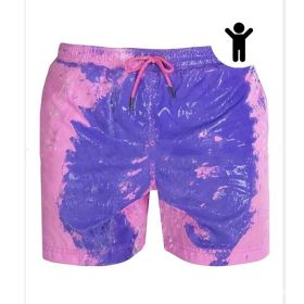 Magical Change Color Beach Shorts Summer Men Swimming Trunks Swimwear Swimsuit Quick Dry bathing shorts Beach Pant (Option: Pink child-XL)