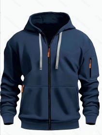 Zipper Hooded Sweatshirt Men's Sports Casual Cardigan Coat (Option: Navy Blue-M)